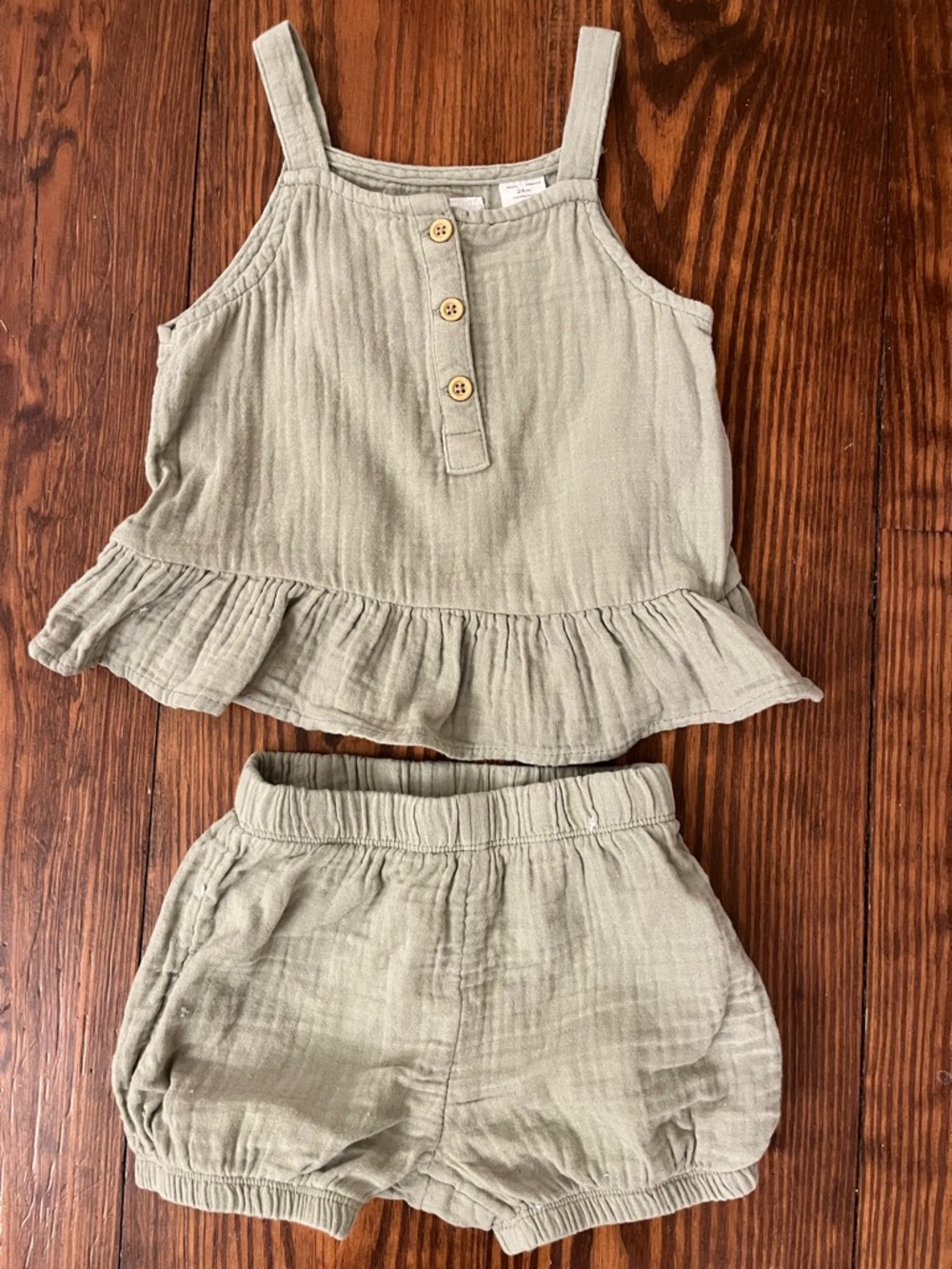 Carter's Light Sage Ruffle Tank & Shorts Set